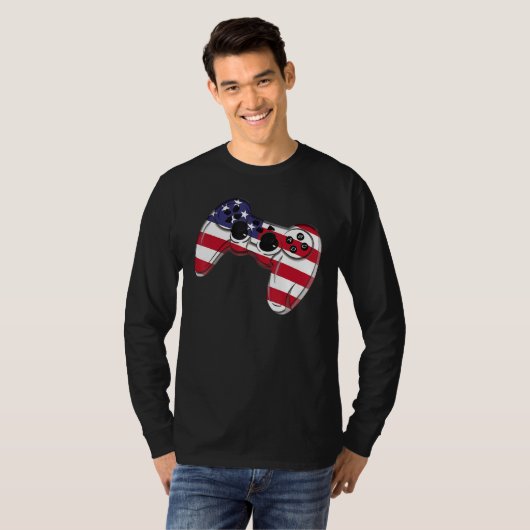 Video Game 4th Of July Controller American Flag T-shirt (Voorkant volledig)