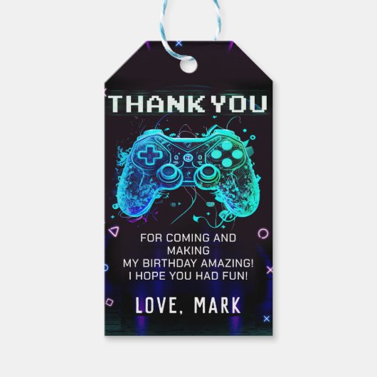 Video Game Arcade Level Up Verjaardag Dank u Cadeaulabel (Voorkant)