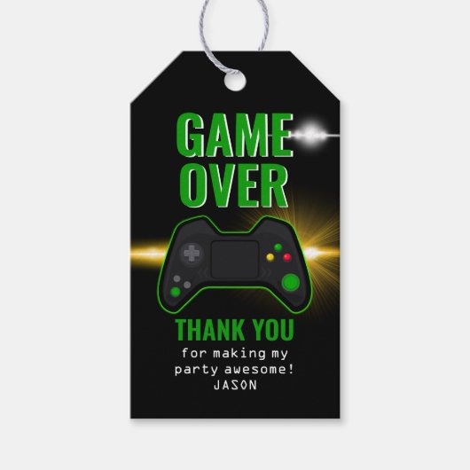 Video Game Birthday Black en Green Gift Labels Cadeaulabel (Voorkant)