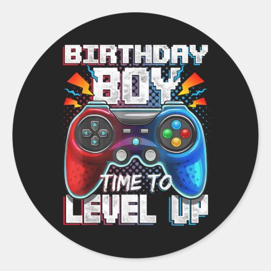 Video Game Birthday Boy Time Gamer Level Up Ronde Sticker (Voorkant)