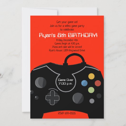 Video game Birthday Boys Uitnodiging Bright rood (Voorkant)