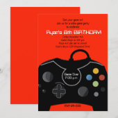 Video game Birthday Boys Uitnodiging Bright rood (Voorkant / Achterkant)