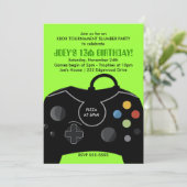 Video Game Birthday Boys Uitnodiging voor Neon Gre (Staand voorkant)