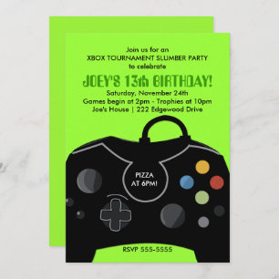 Video Game Birthday Boys Uitnodiging voor Neon Gre