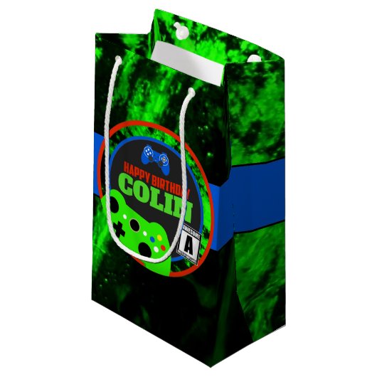 Video game Birthday Gift Bag op maat Klein Cadeauzakje (Voorkant Gekanteld)