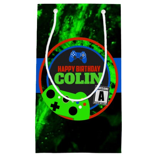 Video game Birthday Gift Bag op maat Klein Cadeauzakje (Voorkant)