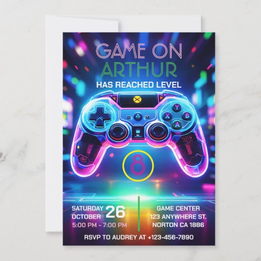 Video game birthday invitation kaart (Voorkant)