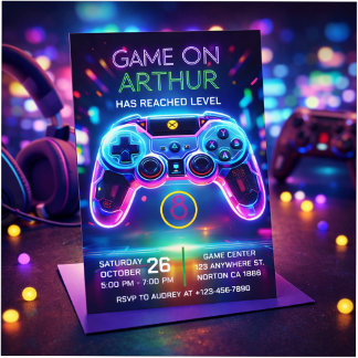 Video game birthday invitation kaart