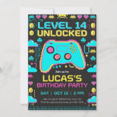 =Video Game Birthday Invitation Pixel Gamer Party Kaart (Voorkant)