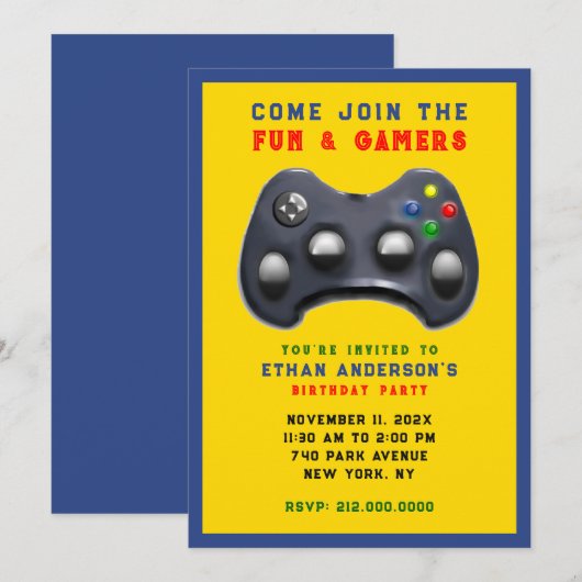 Video game Birthday Party Kaart (Voorkant / Achterkant)