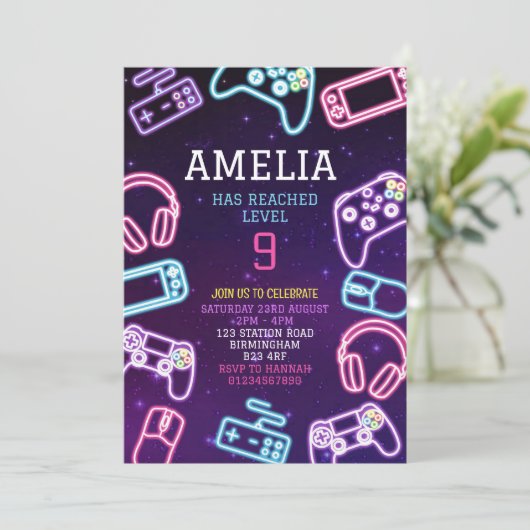 Video game Birthday Party Kaart (Staand voorkant)