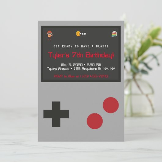 Video Game Birthday Party Uitnodiging (Staand voorkant)