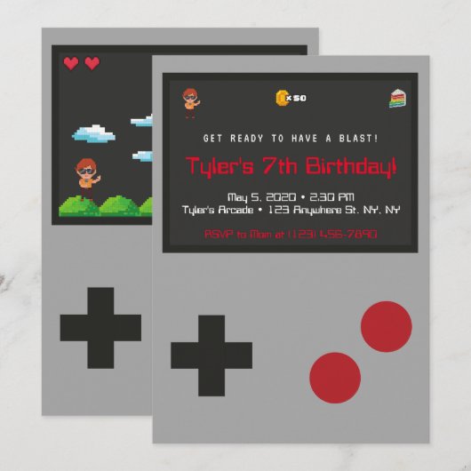 Video Game Birthday Party Uitnodiging (Voorkant / Achterkant)