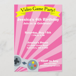 Video Game Birthday Party Uitnodiging