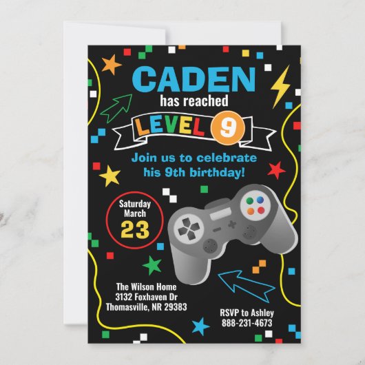 Video Game Birthday Party Uitnodiging (Voorkant)