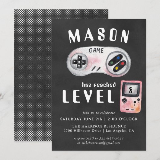 Video Game Birthday Party Uitnodiging (Voorkant / Achterkant)