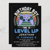Video game Birthday Party - uitnodiging op niveau  (Voorkant / Achterkant)
