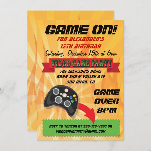 Video game Birthday Party-uitnodigingen Kaart (Voorkant / Achterkant)