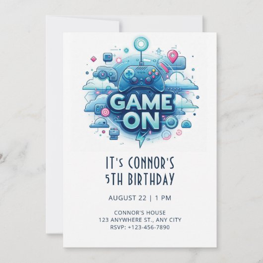 Video Game Birthday Uitnodiging (Voorkant)