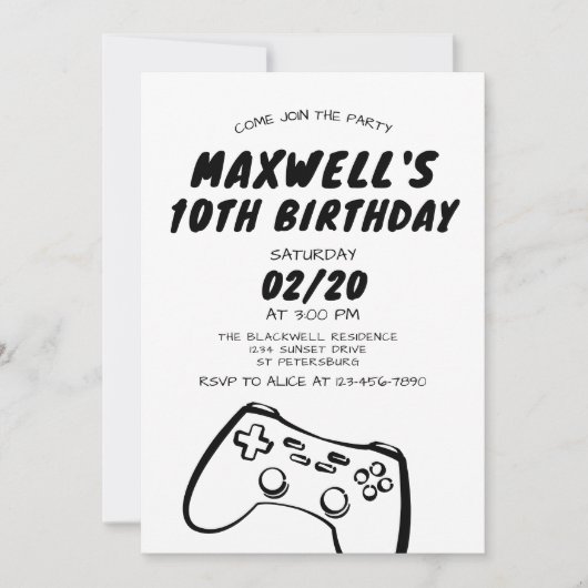 Video Game Birthday Uitnodiging (Voorkant)