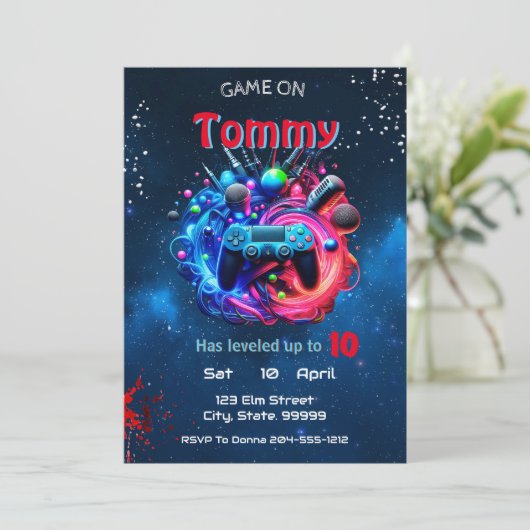 Video Game Birthday Uitnodiging (Staand voorkant)