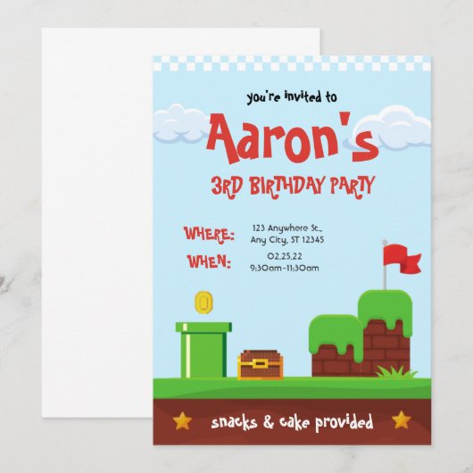 Video game Birthday-uitnodigingen Kaart (Voorkant / Achterkant)