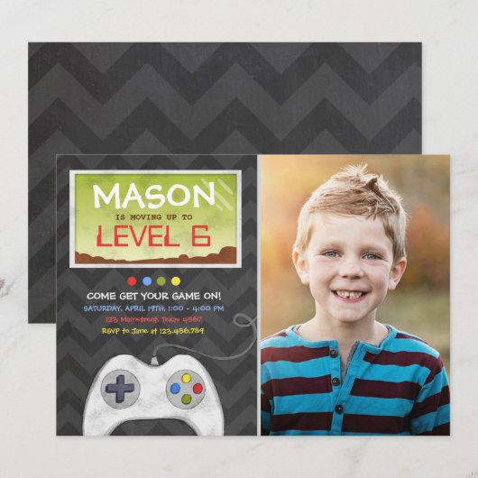 Video Game Boy Birthday Party Uitnodiging (Voorkant / Achterkant)
