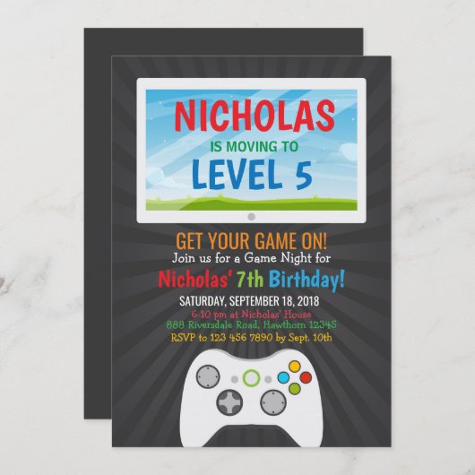 Video Game Boy Birthday Party Uitnodiging (Voorkant / Achterkant)