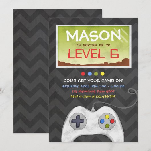 Video Game Boy Birthday Party Uitnodiging (Voorkant / Achterkant)