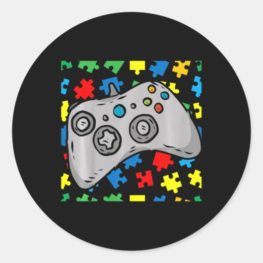 Video-game Controller Autism Awareness Puzzle Piec Ronde Sticker (Voorkant)