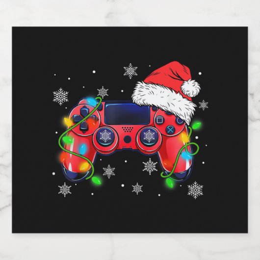 Video Game Controller Christmas Santa Hat Gamer Bo Bier Etiket (Enkel label)