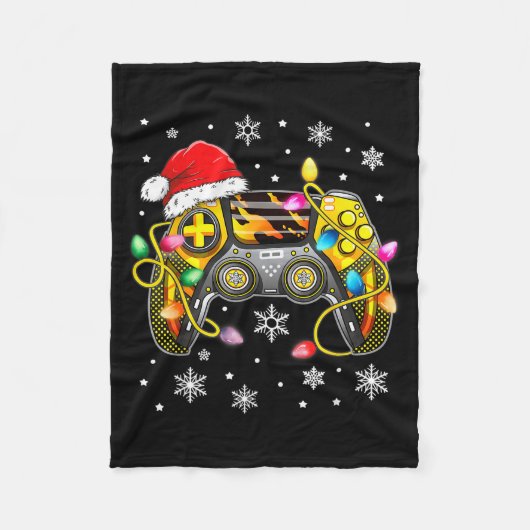 Video Game Controller Christmas Santa Hat Gamer Bo Fleece Deken (Voorkant)