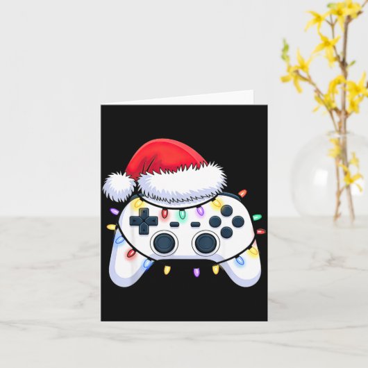 Video Game Controller Christmas Santa Hat Gamer Bo Kaart (Gele Bloem)