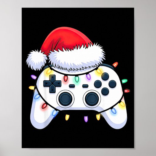 Video Game Controller Christmas Santa Hat Gamer Bo Poster (Voorkant)