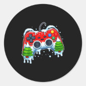 Video Game Controller Christmas Santa Hat Gamer Bo Ronde Sticker (Voorkant)