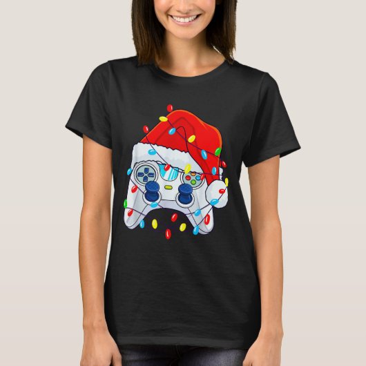 Video Game Controller Christmas Santa Hat Gamer Bo T-shirt (Voorkant)