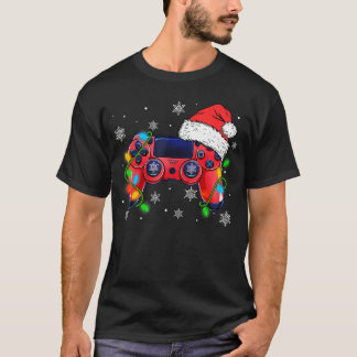 Video Game Controller Christmas Santa Hat Gamer Bo T-shirt