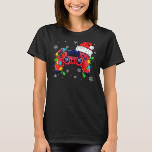 Video Game Controller Christmas Santa Hat Gamer Bo T-shirt (Voorkant)