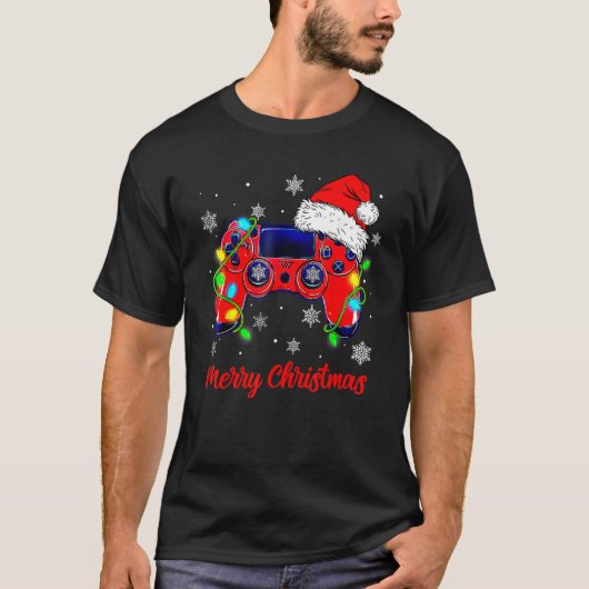 Video Game Controller Christmas Santa Hat Gamer Bo T-shirt (Voorkant)