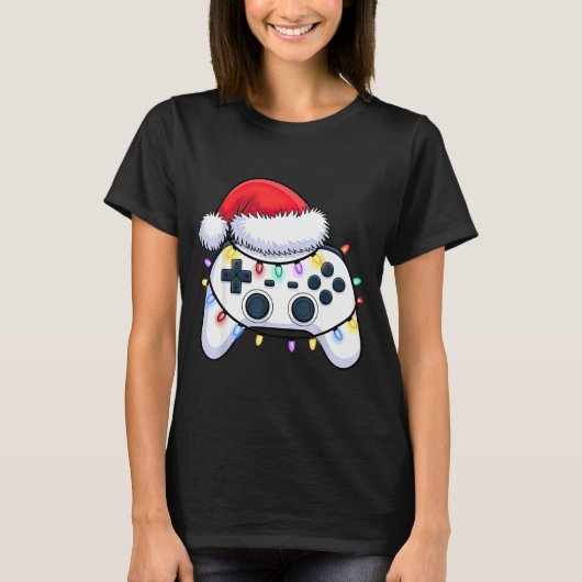Video Game Controller Christmas Santa Hat Gamer Bo T-shirt (Voorkant)