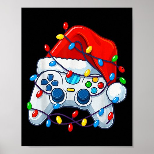 Video Game Controller Christmas Santa Hat Gamer Fu Poster (Voorkant)