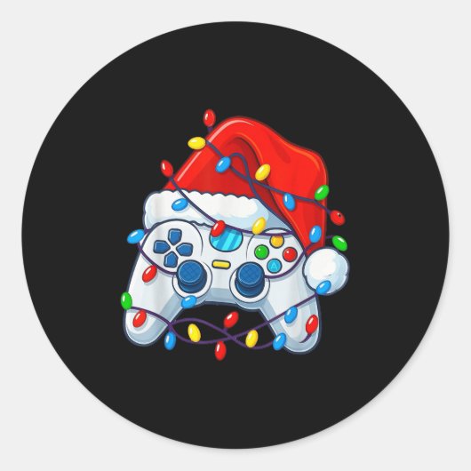 Video Game Controller Christmas Santa Hat Gamer Fu Ronde Sticker (Voorkant)