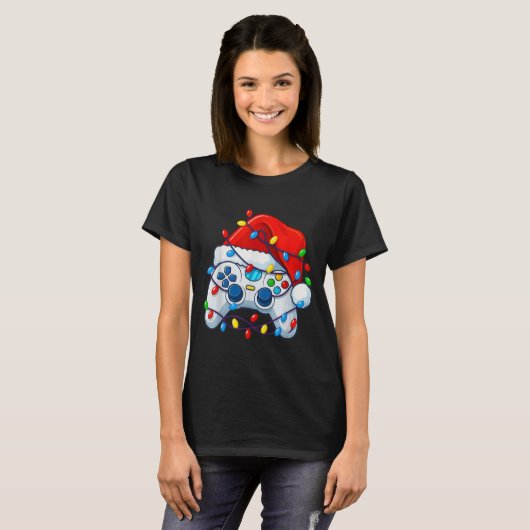 Video Game Controller Christmas Santa Hat Gamer Fu T-shirt (Voorkant volledig)