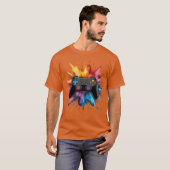 Video Game Controller Colorful Paint Splashes Game T-shirt (Voorkant volledig)