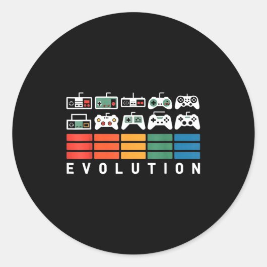 Video Game Controller Evolution 80s 90s Retro Gami Ronde Sticker (Voorkant)
