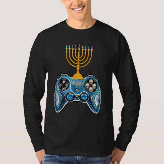 Video Game Controller Hanukka 2022 Menora Kaars T-shirt (Voorkant)