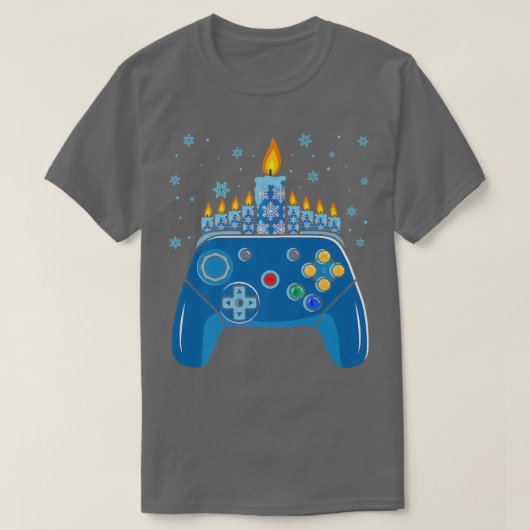 Video Game Controller Hanukkah Menorah Candles T-shirt (Design voorkant)