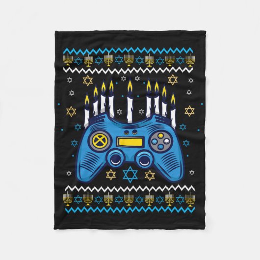 Video Game Controller Hanukkah Menorah Kaarsen Joo Fleece Deken (Voorkant)