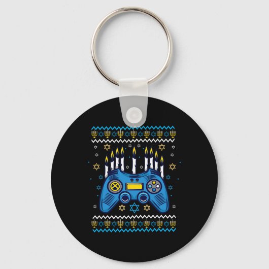 Video Game Controller Hanukkah Menorah Kaarsen Joo Sleutelhanger (Voorkant)