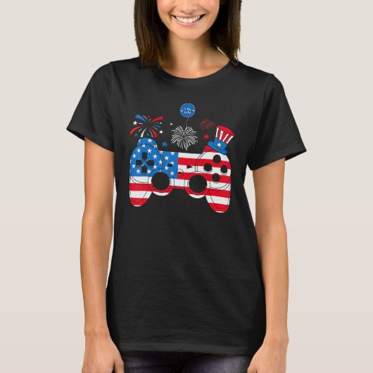 Video Game Controller Happy 4th Of July US America T-shirt (Voorkant)